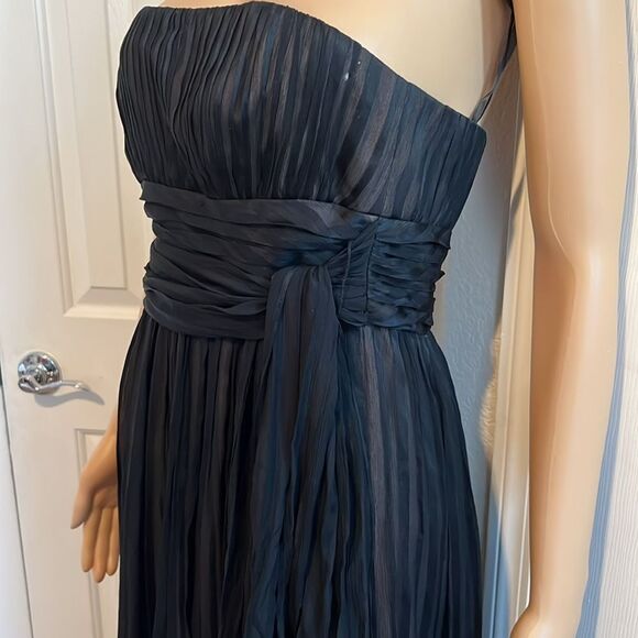 BCBGMaxAzria Black Silk Gown Dress Strapless Ruche Pleated Empire Waist 6 Petite - Picture 4 of 13